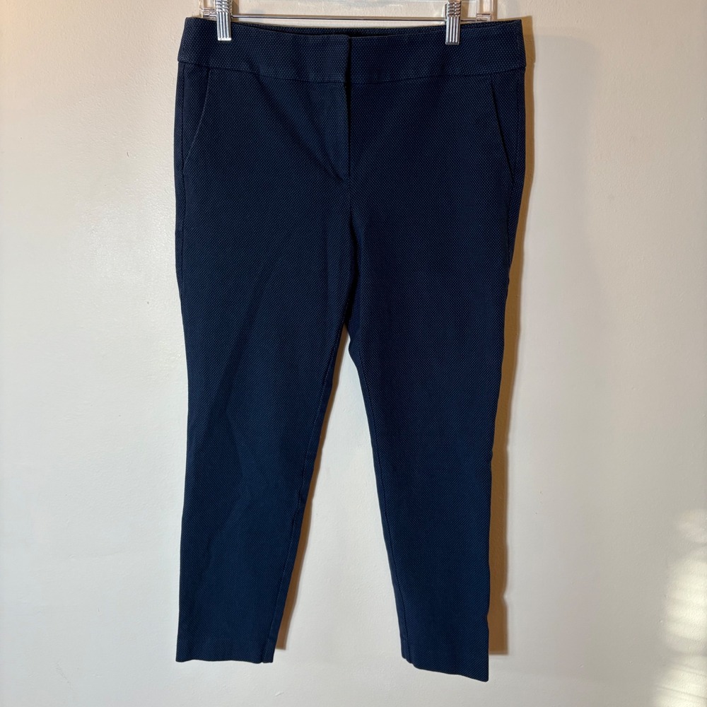 LOFT Marisa Navy Blue Dotted Slim Leg Ankle Pants Size 8